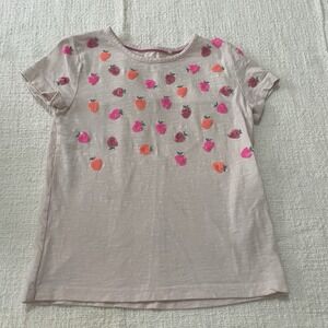 Mini Boden girls 5-6 multi color sequined Strawberry short sleeve shirt School